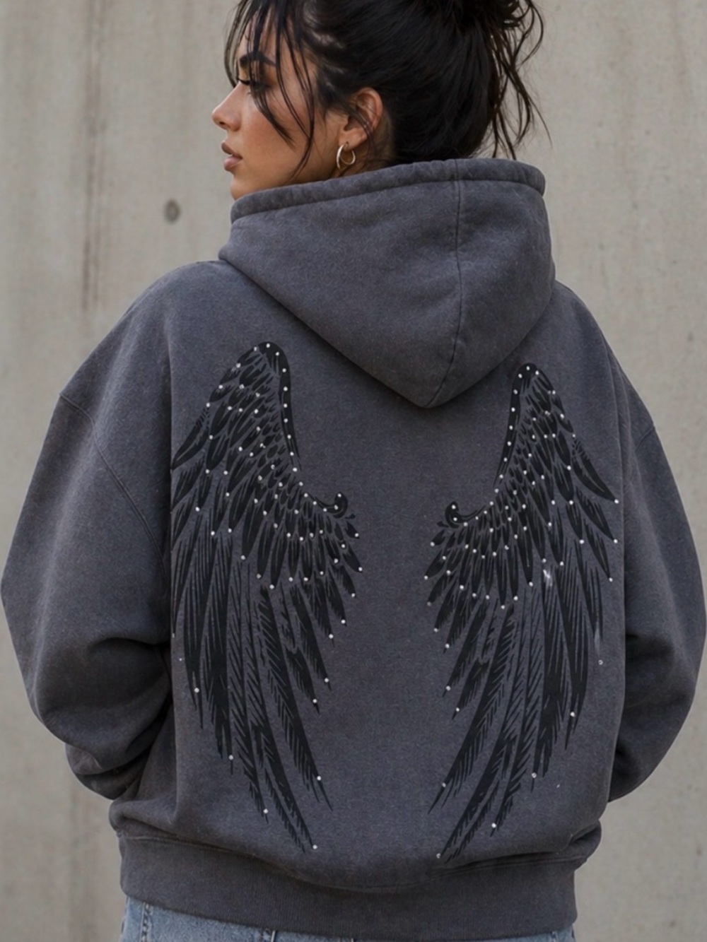 ❌Sold ❌Hoodie Rhinestone Angel Wings Cross Size Medium ♻️ More coming Soon 🔜